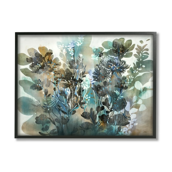 Stupell Overlapping Flower Sprigs Modern Shapes Abstract Painting Black Framed Art Print Wall Art
