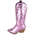 thumbnail image 2 of TOP MODA Women Cowgirl Cowboy Western Stitched Boots Pointy Toe Knee High Side Zipper Hot Pink Metallic 7.5, 2 of 4