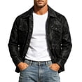 thumbnail image 2 of Xdegoge Men's Casual Button Down Jacket Vintage Patterned Long Sleeve Coat with Chest Pockets Lightweight Lapel Outerwear for Fall Spring Work Everyday Wear, 2 of 9