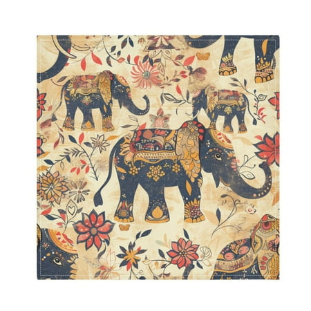 

JSTEL Bohemain Elephant Vintage Cloth Napkins Set of 6 20x20 Inch Washable and Reusable Napkin for Decoupage Dinner Party Everyday Use