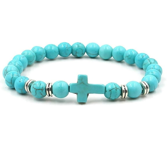 Turquoise Beaded Bracelet Jesus Cross Christian