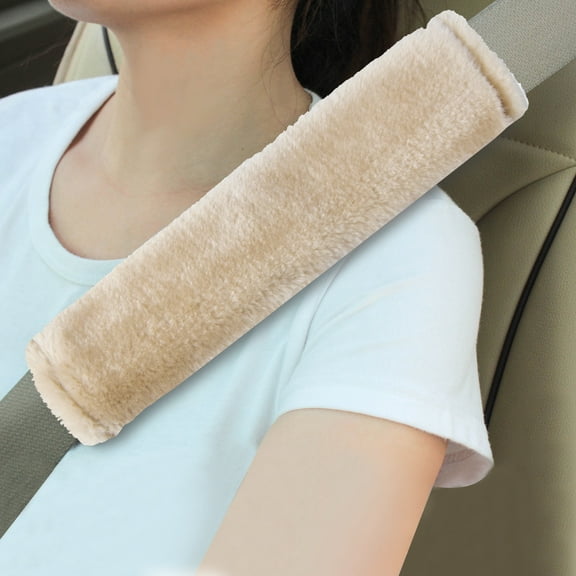 Moonet Faux Sheepskin Beige Shoulder Seat Belt Pads, 2 Pieces