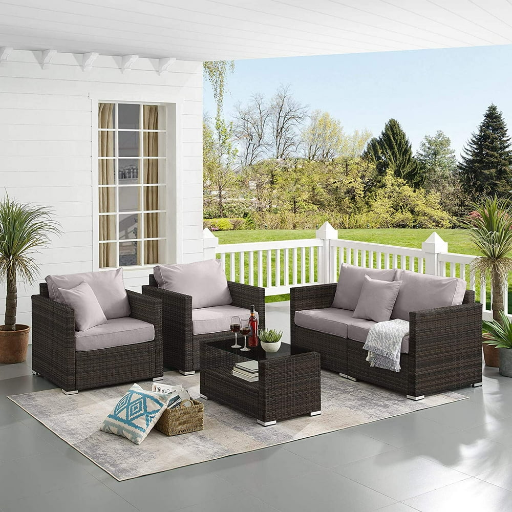 Tribesigns 5 Pieces Patio Outdoor Furniture, PE Wicker Rattan Sectional