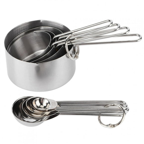 Ensemble de 8 Pcs Cuillère de Cuisine, Gobelet Doseur Durable Résistant aux Hautes Températures, pour Assaisonnement à la Maison, Farine, Poudre, Thé au Lait, Bars, Cafés Argent