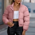 thumbnail image 6 of Mifsaly Womens Cropped Puffer Jacket Full Zip Stand Collar Regular Fit Warm Quilted Coat Casual Winter Padded Outerwear Pink,M, 6 of 7