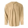 thumbnail image 4 of Camisas Hombre Manga Corta Botón casual de algodón para hombres Cuello redondo Color sólido Camiseta de manga larga casual Camiseta de cuello (Beige, XL), 4 of 6