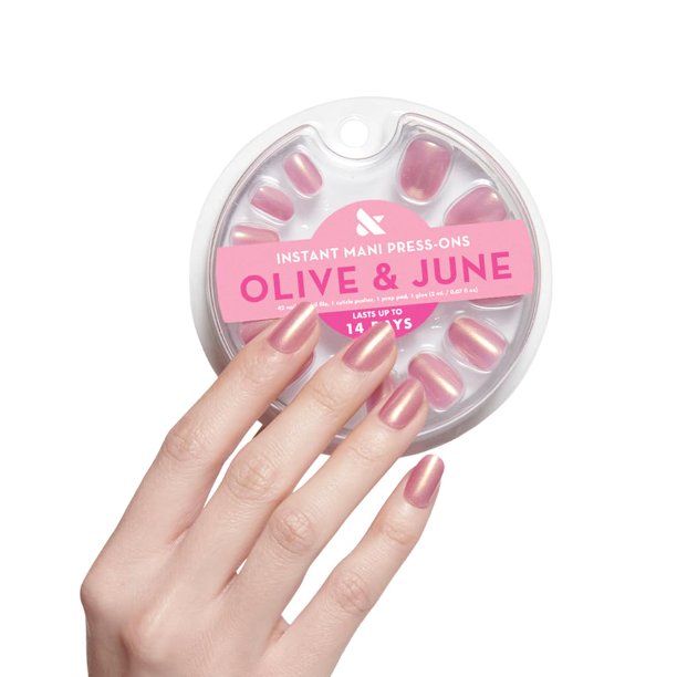 Uñas a presión instantáneas Olive & June | (Pegamento) Extra Corto Redondo 42 Uñas Postizas 21 Tamaños | Materiales reciclados no tóxicos y duraderos Aspecto realista | Calidad de salón en casa | Estr