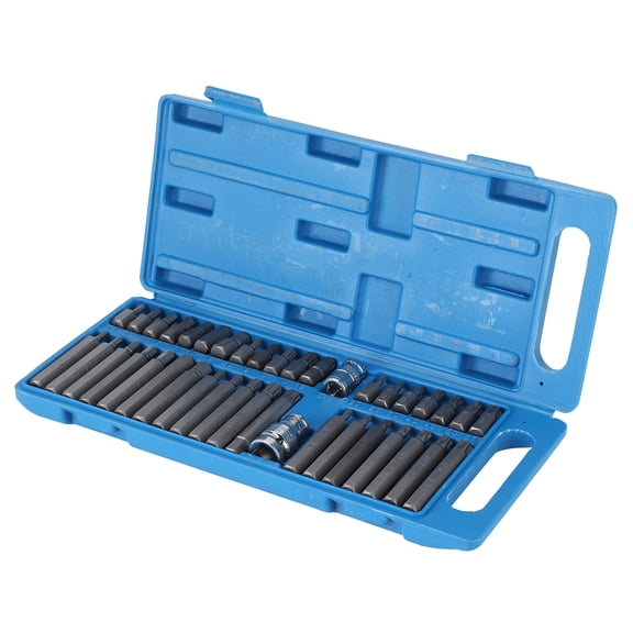 M Buder 40-Piece Star Spline Hex Socket Bit Set, 1/2-inch and 3/8-inch Square Drive Hand Tool Kit with Blue Toolbox, Chrome-Vanadium Steel Bits for Automotive Mechanics and Home Repair Maintenance