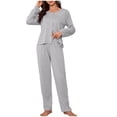 thumbnail image 2 of Enjoytime Women's Pajama Sets Soft Comfy 2 Piece Sleepwear V-Neck Long Sleeve Button Down Shirts with Pants Pjs Set, 2 of 5