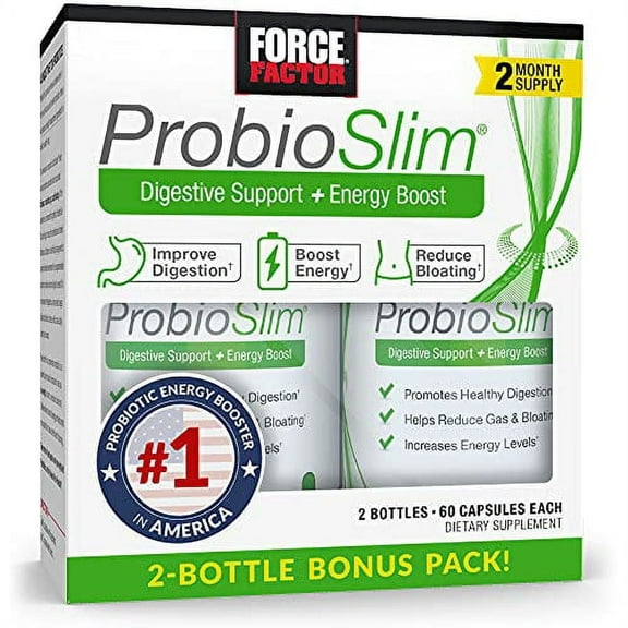 ProbioSlim Probiotic Supplement for Women and Men with Probiotics and Green Tea Extract, Reduce Gas, Bloating, Constipation, Support Digestive and Gut Health, Force Factor, 120 Capsules (Twin Pack)