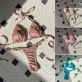 thumbnail image 2 of TNOBHG Bikini Set with Pads 2pcs/set Women Sexy Bikini Set Bright Surface Faux Pearl Halter Bra Lace-up Thong Set Quick Drying Swimwear Beachwear Sexy, 2 of 8