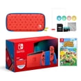 thumbnail image 1 of 2021 New Nintendo Switch Mario Red & Blue Limited Edition with Mario Iconography Carrying Case and Screen Protector Bundle With Animal Crossing: New Horizons And Mytrix Accessories, 1 of 9