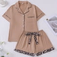 thumbnail image 2 of Bibifish Womens Pajama Sets 2 Piece Leopard Print Short Sleeve Nightwear Set Bow Design Button Down Pj Top With Short Retro Style Cute Pj Sets, 2 of 5