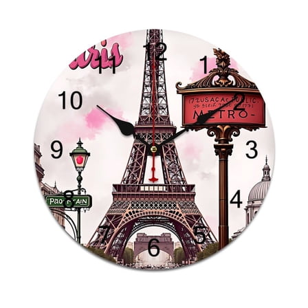 Eiffel Tower Time Decorative Wall Clocks Round Large Wall Watch Bedroom Home Decor 10 12 14 Inch