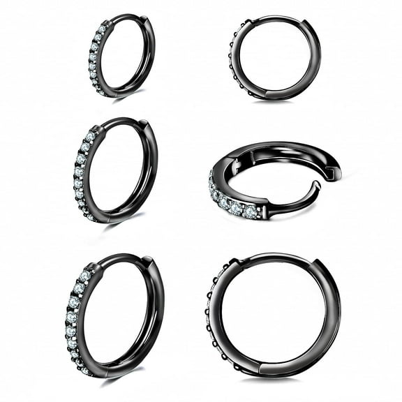 925 Sterling Silver Small Hoop Earrings, Cubic Zirconia Cartilage Huggie Earrings, 3 Pairs 14K White Gold Plated Small Silver Hoops for Women Men 8mm 10mm 12mm