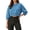 Blue, variant on Naotn Women Cropped Sweatshirts Fall Trendy Crew Neck 3/4 Raglan Sleeve Solid Loose Casual Workout Pullover Tops