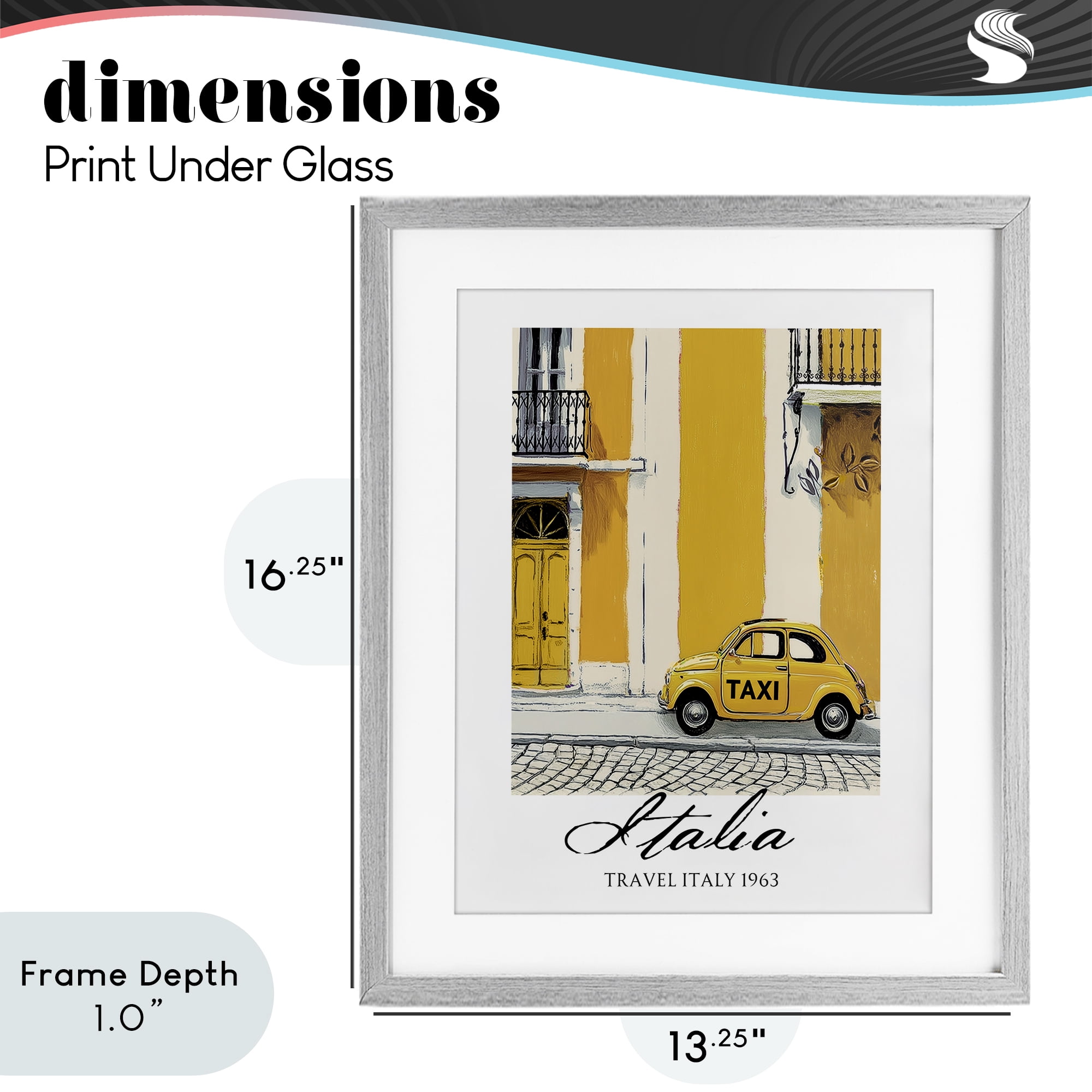 Stupell Industries Travel Italia Taxi Gray Framed Print Under Glass, design by Annabelle Hall