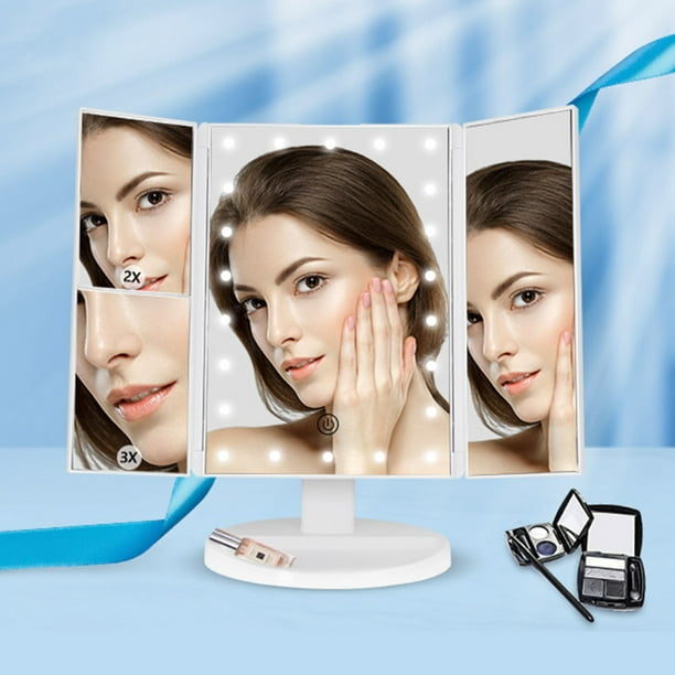 Youkk 3-face Miroir pliant avec des lumières LED 22LEDs Portable Maquillage  cosmétique pliable Miroir, Blanc 
