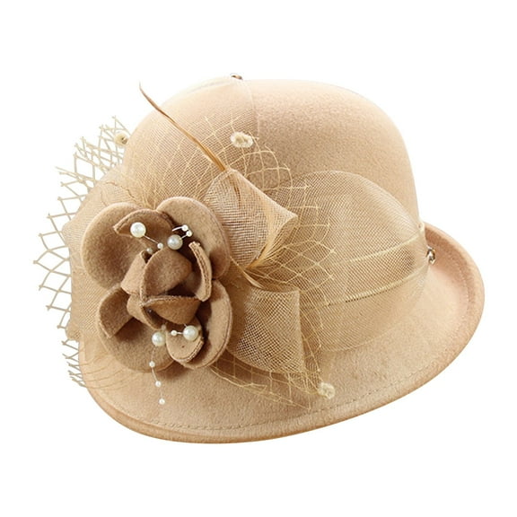 Yigetop Vintage Hats for Women Women's Autumn and Winter Flowers Round Top Casual Fisherman's Basin Cap Small Bowler Hat Cloche Hats for Women A A