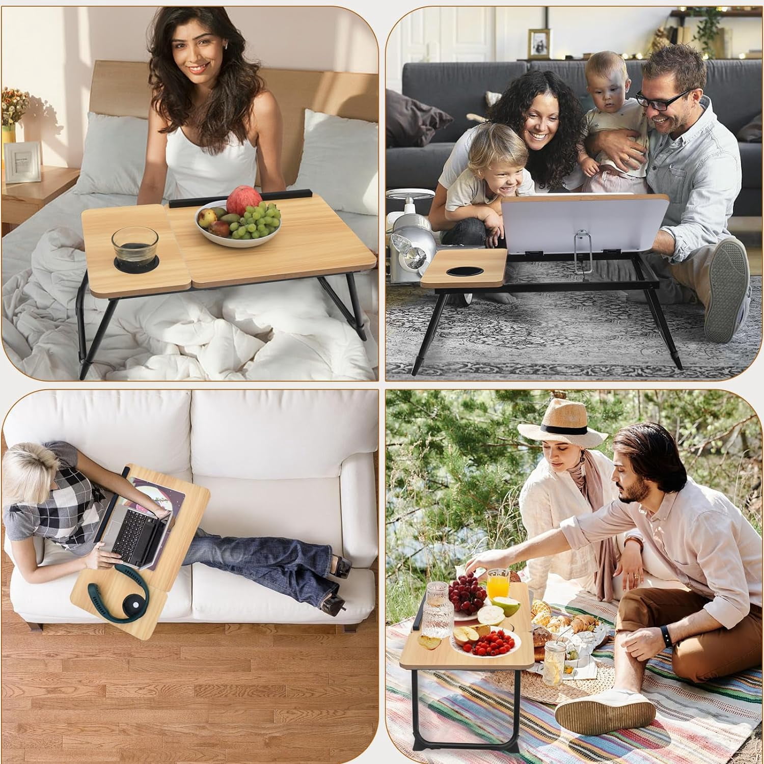 Laptop Desk for Bed, 5-Angle Adjustable Bed Desk with Foldable Legs &Cup Holder, Light Weight Bed Tray Table for Writing/Eating/Reading, Lap Desk for Couch/Sofa/Floor