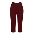 thumbnail image 5 of felwors Women V Crossover High Waisted Yoga Capris Comfy Capri Sweatpants Loose Wide Leg Cropped Pants Workout Leggings (Wine, L), 5 of 6