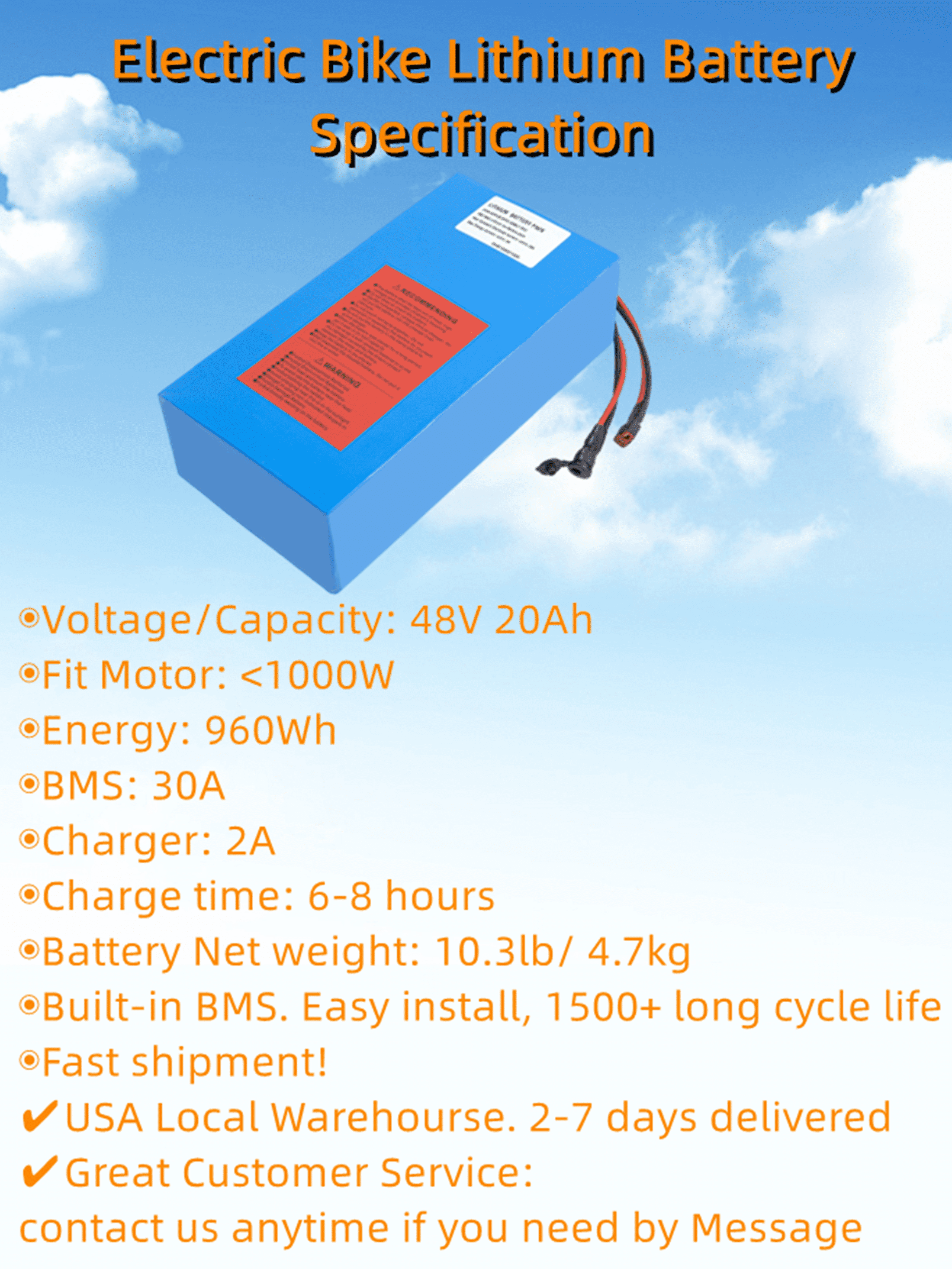 48V Lithium Battery 20Ah Ebike Battery Li ion batteries for 1000W Electric Bike Bicycle Scooter Motor with 30A BMS Charger