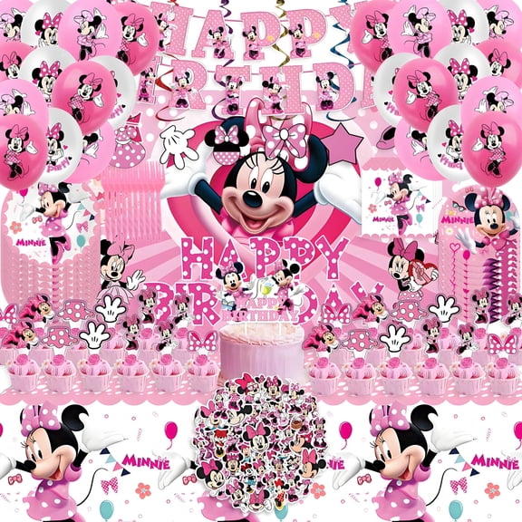 CXDZKJ Birthday Party Supplies Pink Polka Dot Girls Decorations Kit 173 Pcs with Backdrop Banner Latex Balloons Tableware