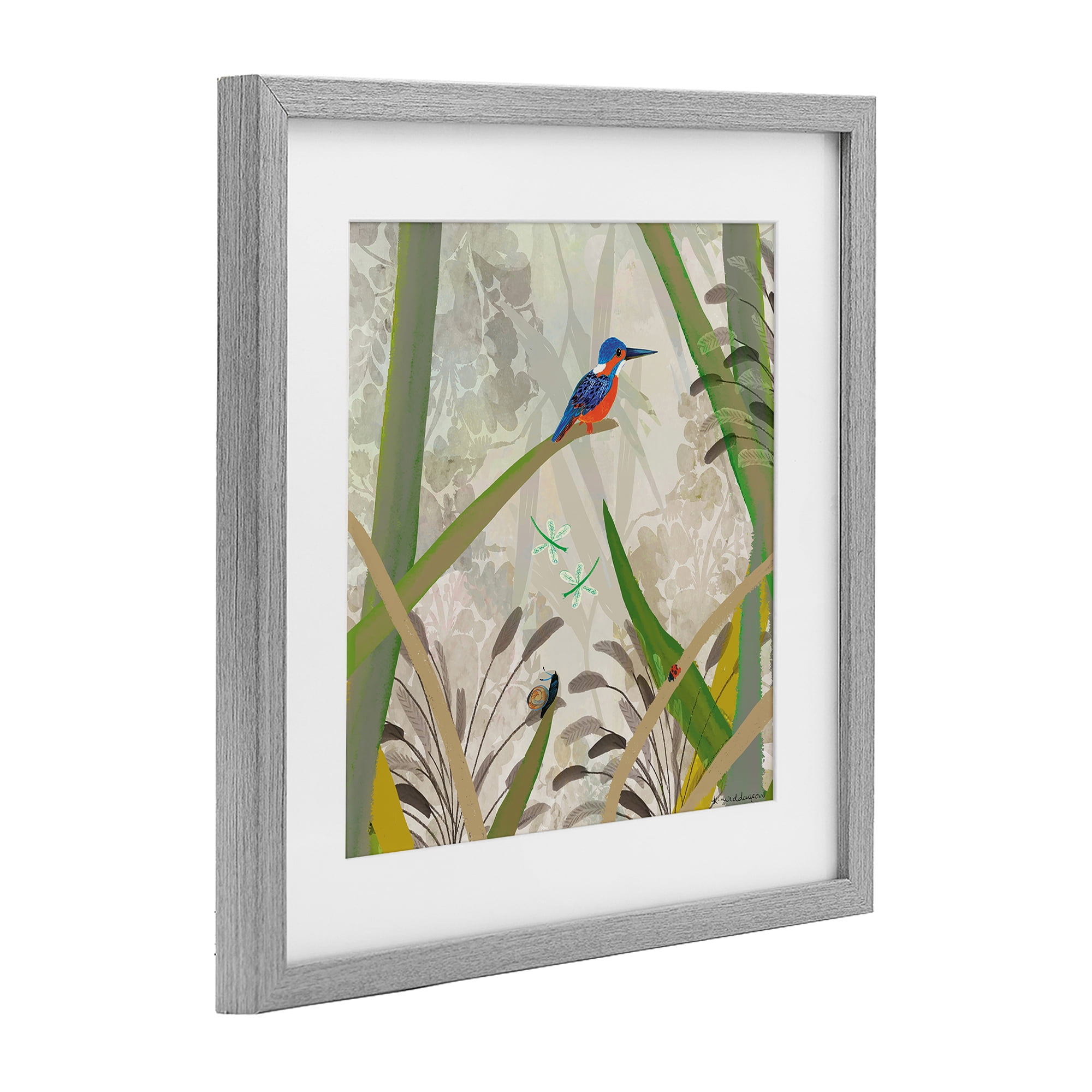 Stupell Industries Kingfisher Among Branches Gray Framed Print Under Glass, design by Kay Widdowson