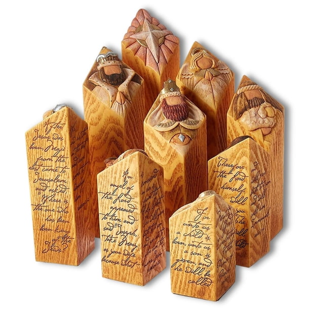 Yuarrent Paquete de 9 estatuas de Pilar de Navidad, conjunto de figuras de decoración para interiores del hogar, esculturas, columna de letras Kits de decoración para fiestas