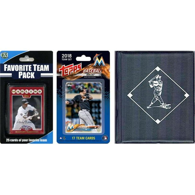 C & I Collectables MARLINSTSC18 MLB Miami Marlins Licensed 2018 Topps Team Set & Favorite Player Trading Cards Plus Storage Album