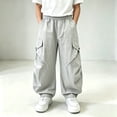 thumbnail image 2 of Falkdiz Cargo Pants for Boys Outdoor Loose Pockets Wide Leg Pantalones Open Bottom Trendy Relaxed fit Elastic Waist Boys Trousers, Gray, Size: 7-8 Years, 2 of 7