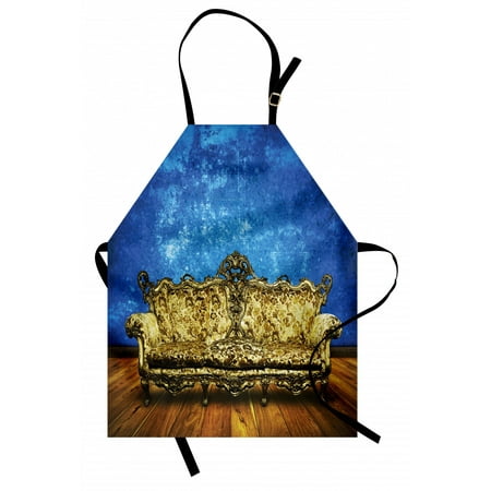 

Victorian Apron Victorian Sofa in Room Interior Wooden Floor Timber Panel Curve Aged Unisex Kitchen Bib Apron with Adjustable Neck for Cooking Baking Gardening Brown Gold Royal Blue by Ambesonne