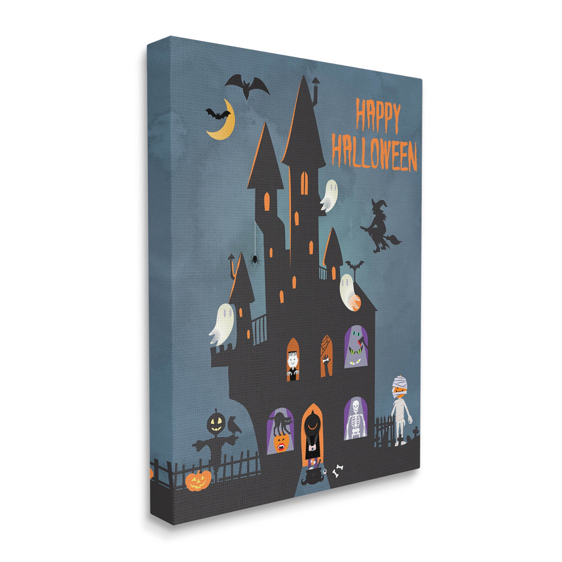 Happy Halloween Haunted Ghost House Holiday Graphic Art Gallery Wrapped Canvas Print Wall Art