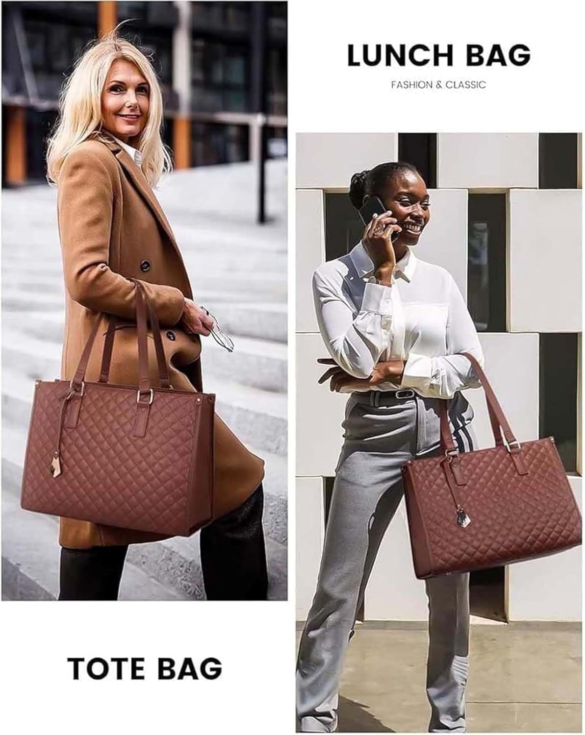 2 in 1 Tote Bag Lunch Bag Combo, 2026 New Tote Bag Insulated Lunch & Travel Tote,  15.6 Inch Tote Bag with Lunch Compartment ,Large Convertible Laptop Work Handbag for Women