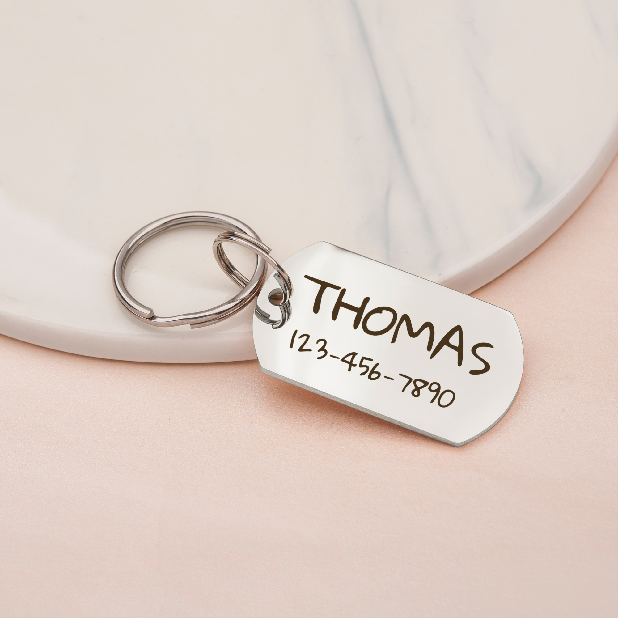 Engravable Pet Id Tag - Dog Tag with Phone Number Tag Shape - Pet Name Tag Emergency Tags for Pet Collar [Silver, L, Front & Back Engraving]