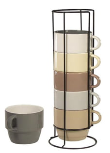 Mug Set W/ Metal Tree Stand 7 Pcs Mug Set Rack Ceramic Twisted Color 15 Oz 