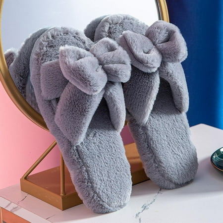 

Taykoo Women s Soft Plush Fleece House Slippers Bowknot Cozy Slip on Open Toe Indoor Outdoor Slippers