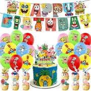 SpongeBob Theme Birthday Party Decoration, Cartoon Birthday Party Supplies Include Happy Birthday Banner,Balloon,Cupcake Cake Decoration,Suitable for Children and Adults Party Decoration