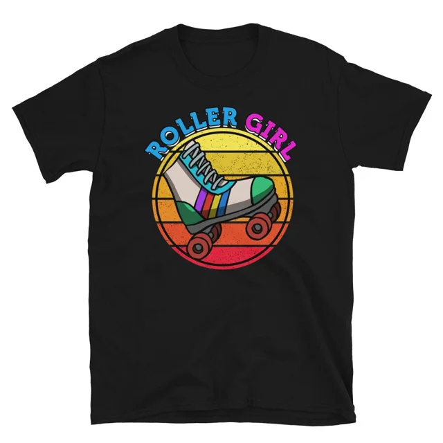 T-Shirt Unisexe Rétro de Patinage à Roulettes Fille Coucher de Soleil Patinage à Roulettes Années 80 Quad Patinage K561, P-5TG