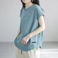 thumbnail image 4 of Aobny Women T-Shirt Cap Sleeve Blue Loose T-Shirt Short Sleeve Crew Neck Cute Tops for Women Going Out,XXL, 4 of 5