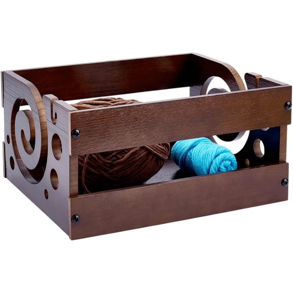 PH Wood Yarn Bowls Large Yarn Holder Knitting Yarns Storage Portable Crochet Bowl Yarns Box Container for Crocheting Knitting Brown