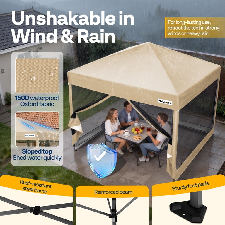 SPECSTAR 8'x8' Pop Up Canopy Tent, Mesh Netting, Zipper Doors, UV
