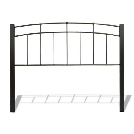 Dark Wood Top (Scottsdale Metal Headboard Panel with Dark Espresso Wood Posts and Sloping Top Rail, Black Speckle Finish,)