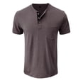 thumbnail image 5 of Cotton Shirt for Men Short Sleeve Chest Pocket Tee Solid Color Henley Collar Button Front Classic Fit Regular Casual T-Shirt, #01 Coffee, L, 5 of 5