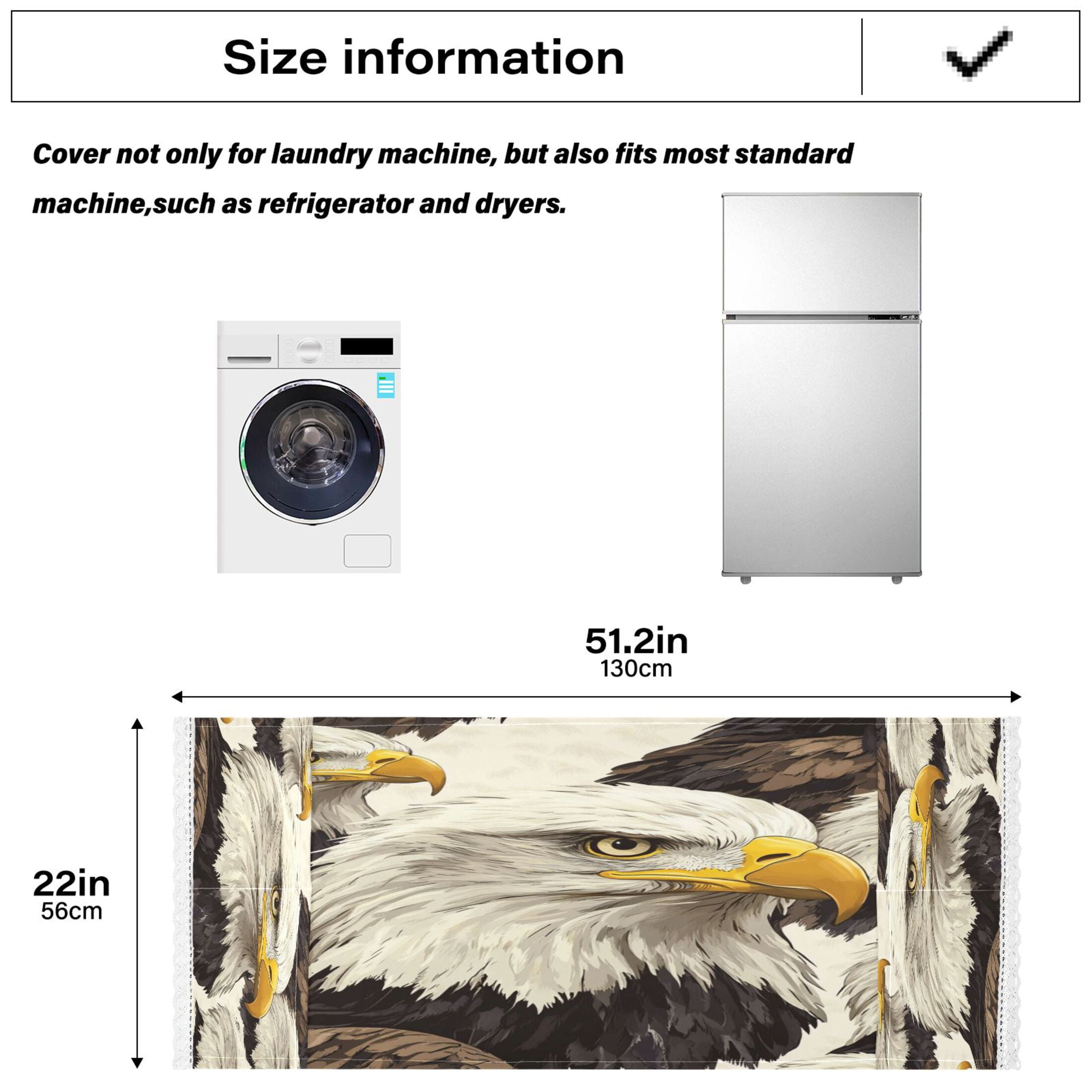 Bald EagleWasher and Dryer Covers Dust-Proof and Oil Resistant Fridge Cover with 4 Storage Pockets Washing Machine Top Cover for Laundry Kitchen Home 51.2 x 22 In