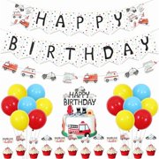 Emergency Birthday Party Decorations Fire Truck Birthday Decor Rescue Vehicle Birthdays Banner Rescue Birthdays Cake Toppers Balloons for Boys Sound The Alarm Two The Rescue Vehicle Bday Decor