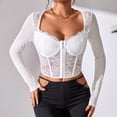 thumbnail image 4 of Odeerbi Vintage Corset Tops with Sleeves for Women Medieval Lace Trim Boned Corset Sexy Mesh Perspective Flower Print Retro Fishbone Strap Waist Corset White, 4 of 4