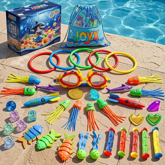 35 Pcs Pool Diving Toys Set with LED Light Cubes & Goggles – Fun Summer Swim Learning for Kids