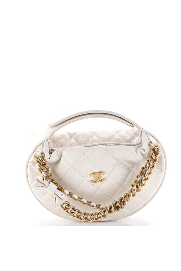Pre-Owned Double Chain Bow Hobo Pouch Quilted Caviar Mini By Rebag