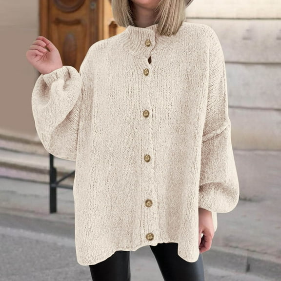 Pyhlmscde Women's Fashion Loose Round Collar Cardigan Sweater, Cardigan Sweaters for Women, Womens Tops, Fall Coats